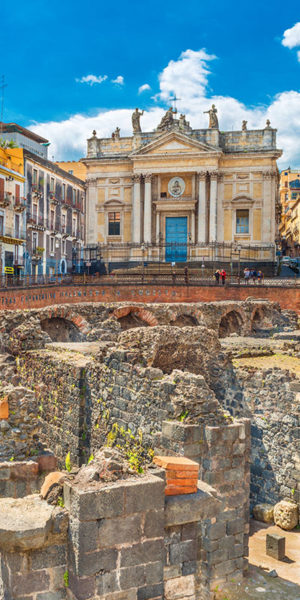 View of the ruins of the amphitheater of Catania