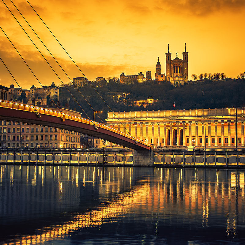 View of Saone river at sunset