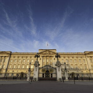 Buckingham Palace golden sunrise big blue sky London