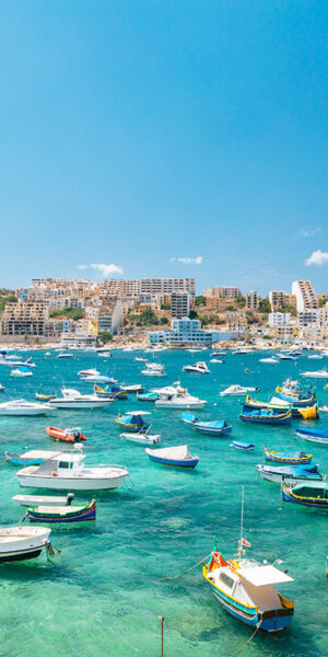 Boats in Bugibba bay, Malta