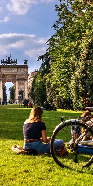 People in Parco Sempione in Milan